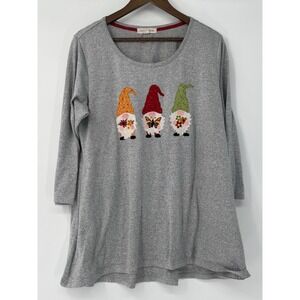 Cactus + Pearl Gray Long Sleeve Top Gnome Graphics 2x Holiday Ruffled Back